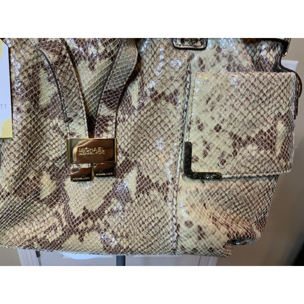 Michael Kors Tan Brown Python Pattern Leather Lar… - image 2